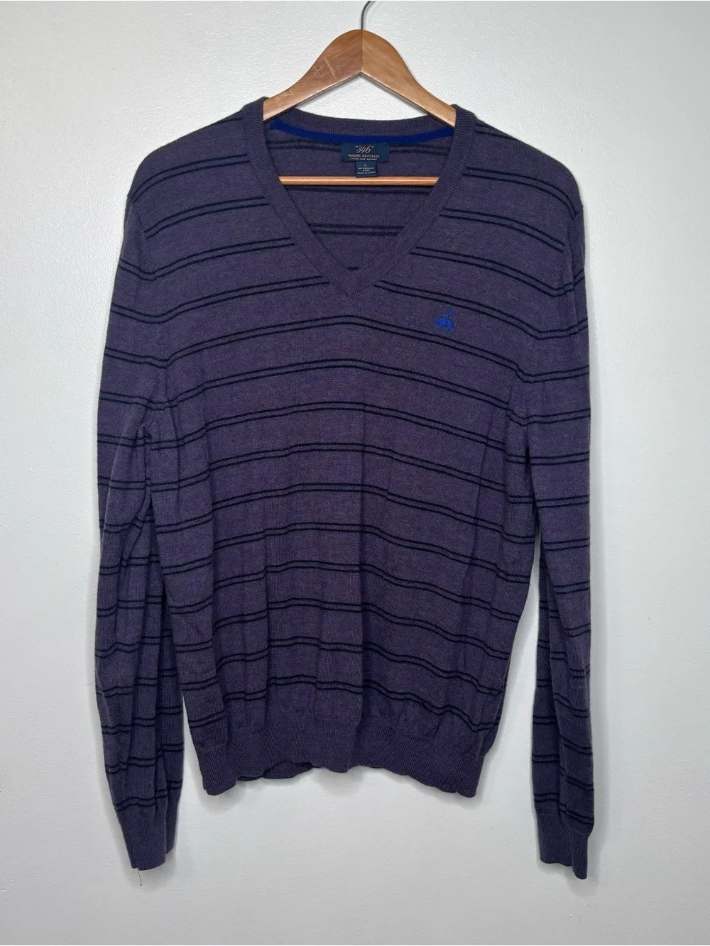 346 Brooks Brothers Sweater V Neck Merino Wool Striped Sz Large